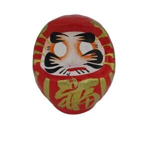 Japanese Red DARUMA 4”H Good Luck Success Artist “OSAMU” Hand Made in Japan